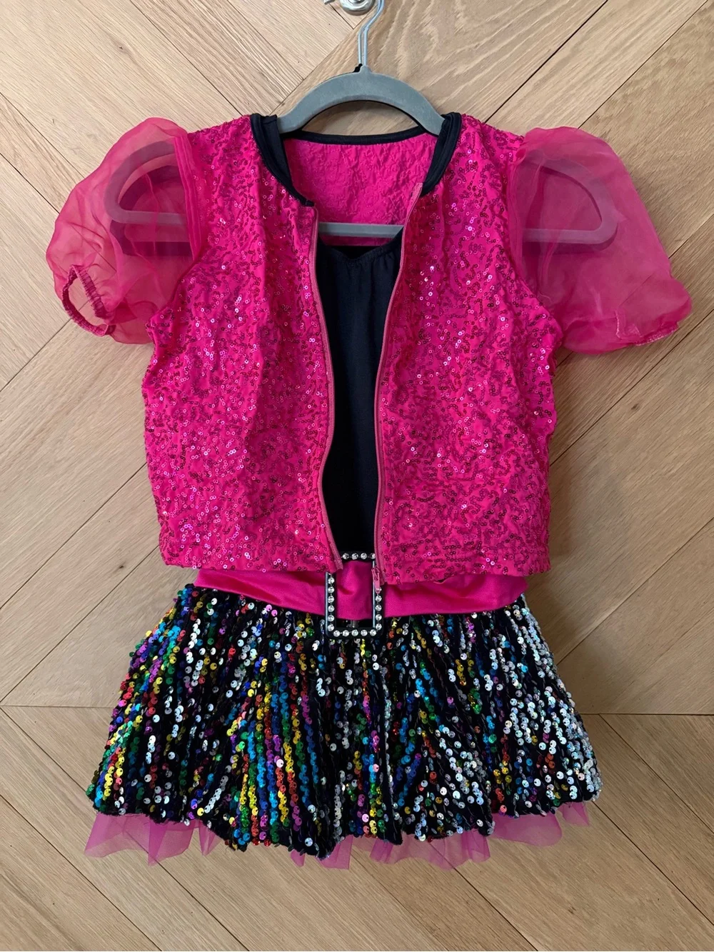 Weissman Black and Hot Pink Sequin Tutu Set with Multicolor Sequins